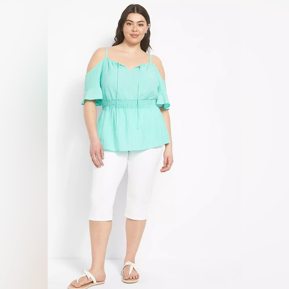 Lane Bryant Seafoam Off the Shoulder Blouse Sz 24 - Picture 3 of 12